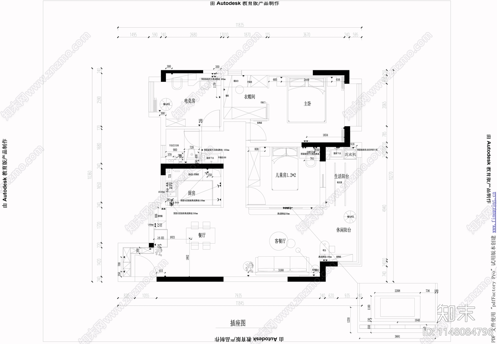 现代平层设计cad施工图下载【ID:1148084796】