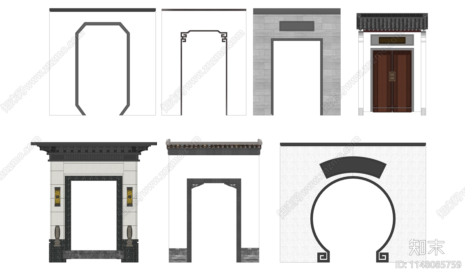 新中式庭院门SU模型下载【ID:1148085759】