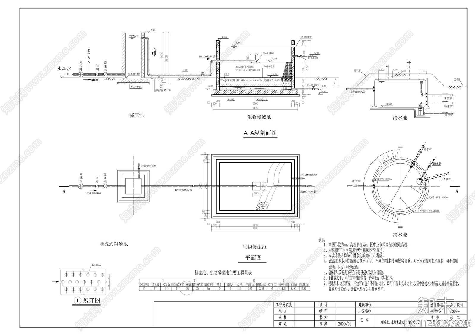 农业水利工程粗滤池cad施工图下载【ID:1148087396】