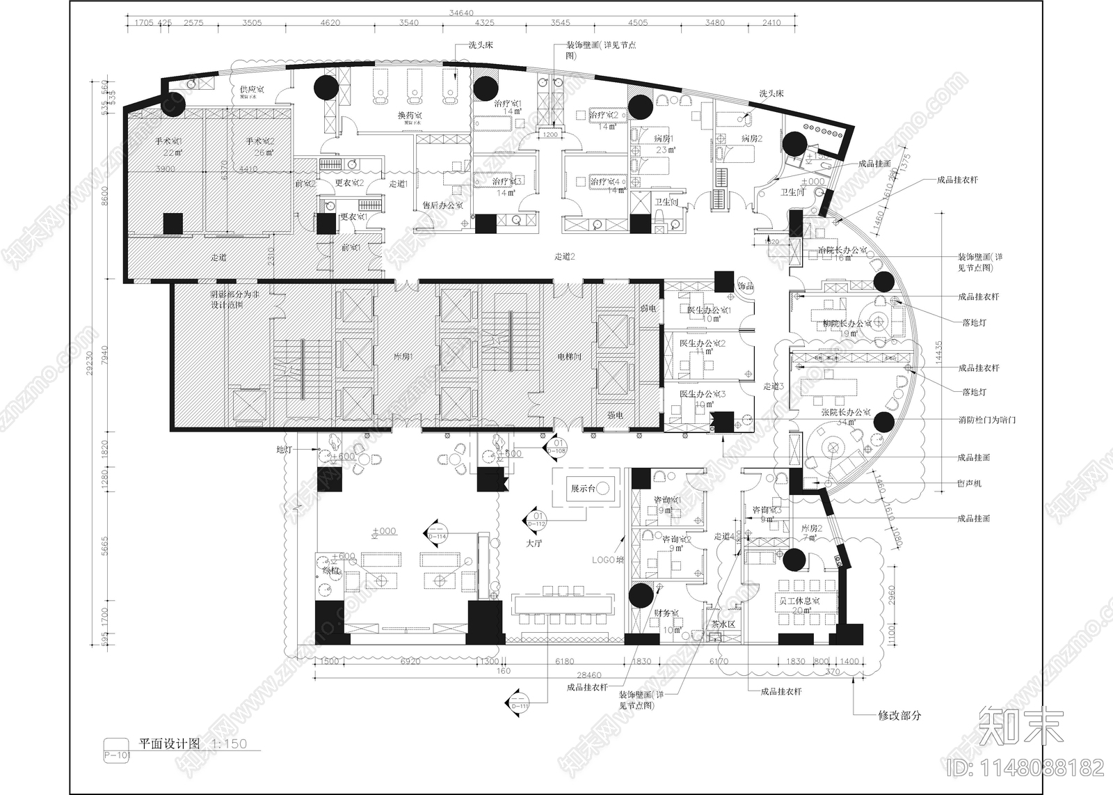 1000㎡整形美容医院cad施工图下载【ID:1148088182】
