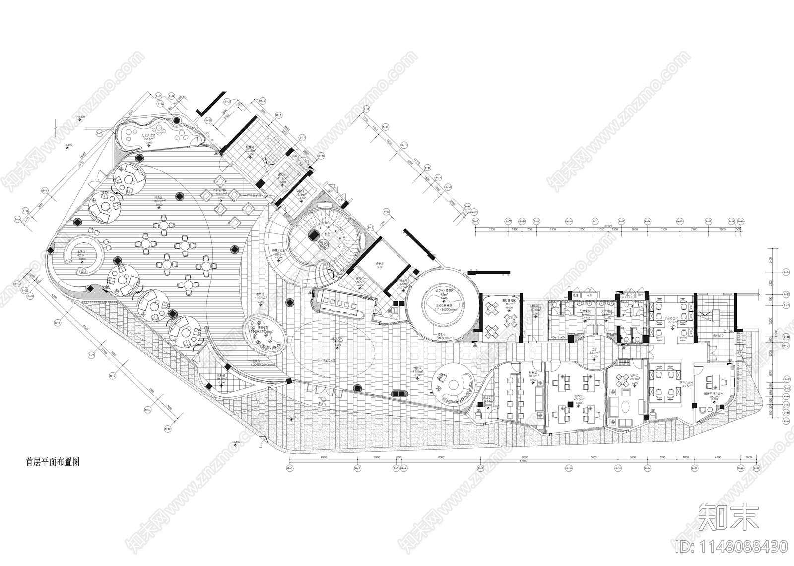 1900㎡高端售楼处室内cad施工图下载【ID:1148088430】