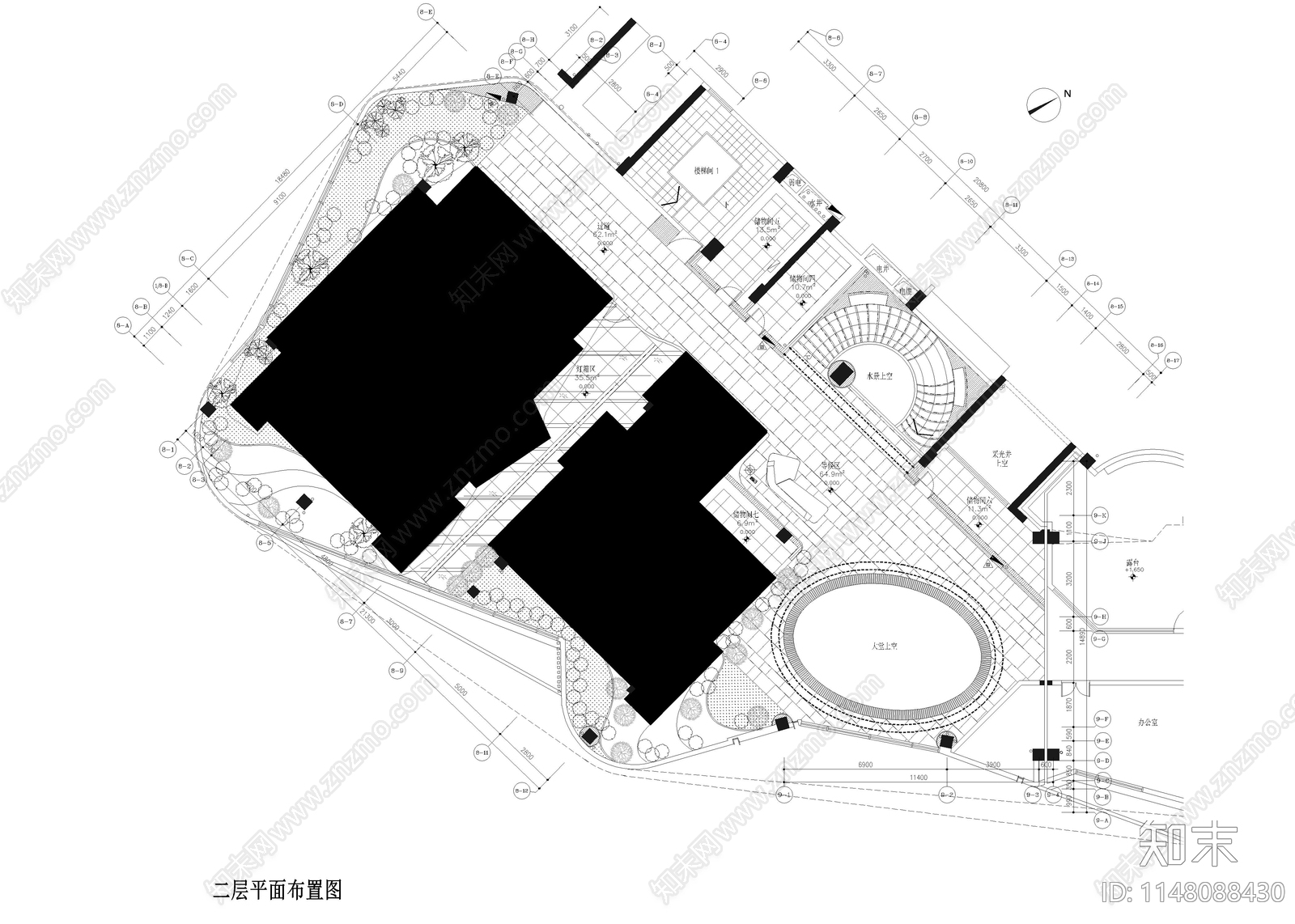 1900㎡高端售楼处室内cad施工图下载【ID:1148088430】