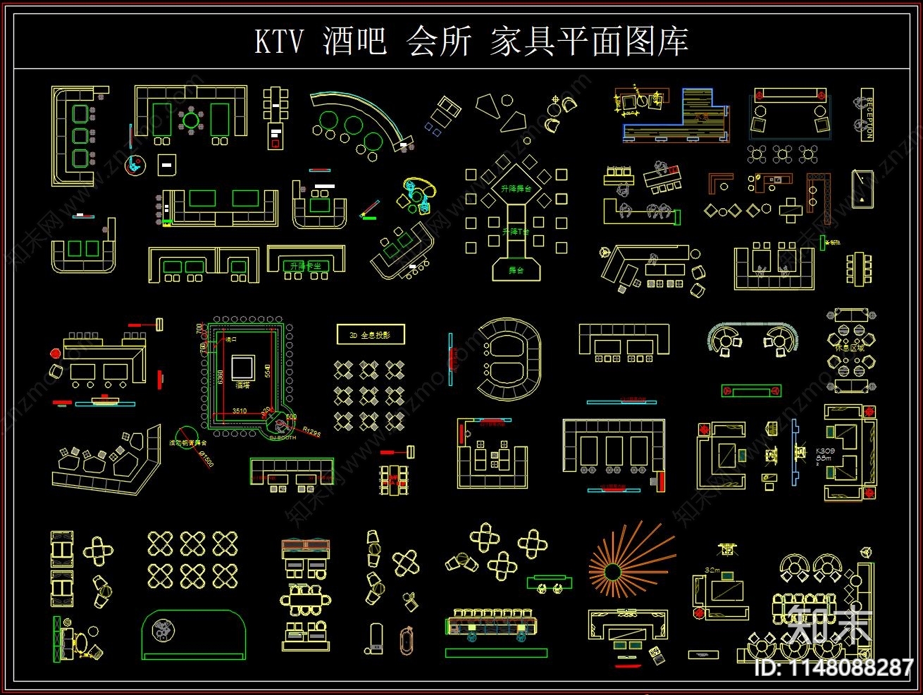 KTV酒吧会所沙发卡座吧台桌椅家具施工图下载【ID:1148088287】