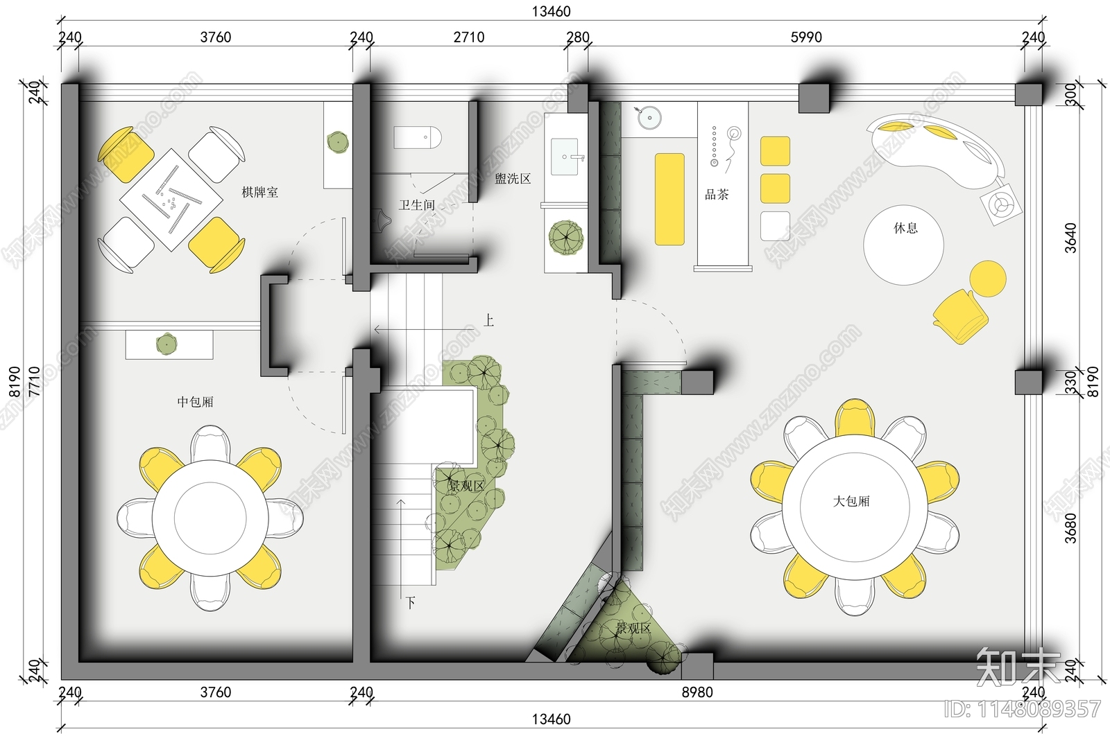 茶吧棋牌室展厅空间平面图cad施工图下载【ID:1148089357】