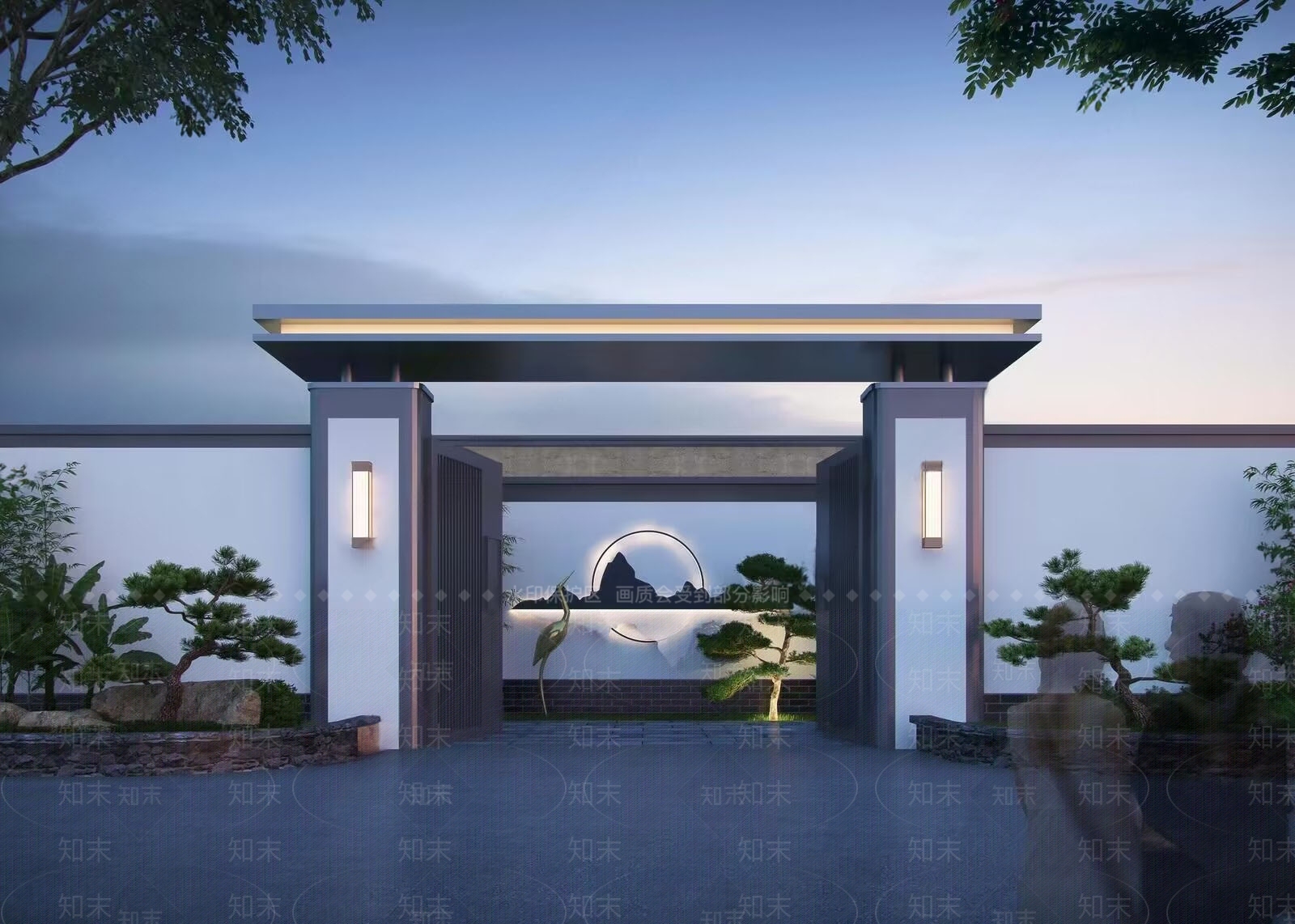 新中式庭院入口门SU模型下载【ID:1148090360】