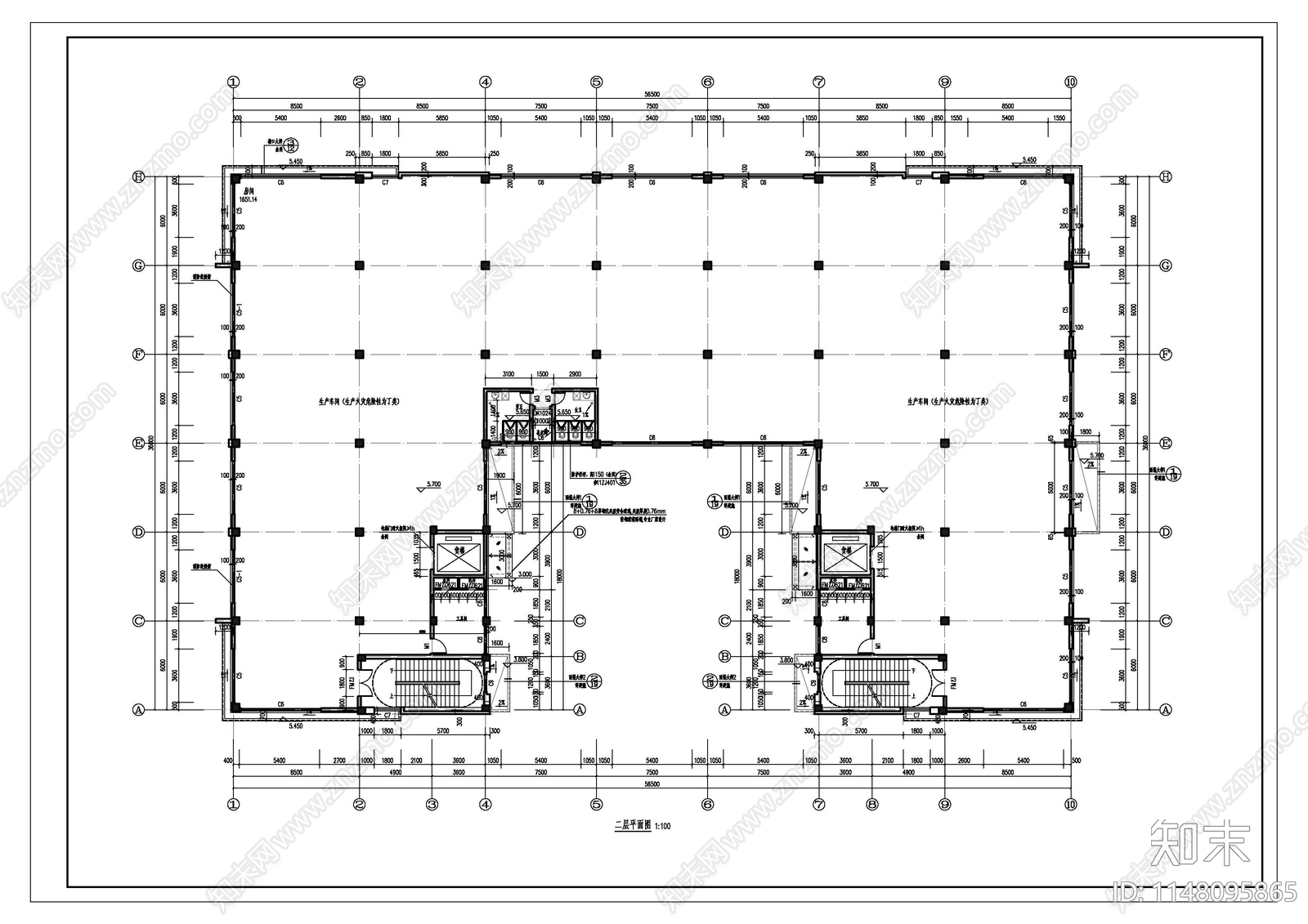 五层制衣厂房框架结构水电结构建筑施工图施工图下载【ID:1148095865】