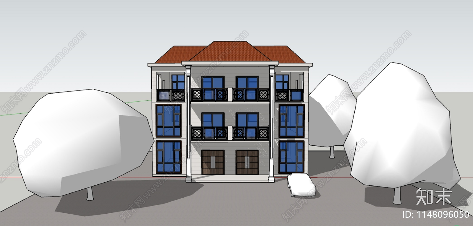 现代农村自建双拼别墅SU模型下载【ID:1148096050】