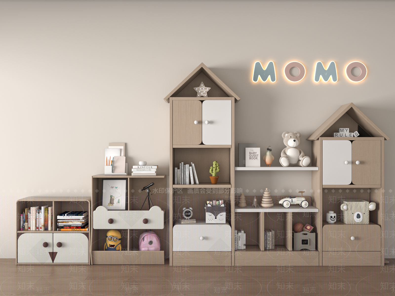 北欧实木儿童书柜3D模型下载【ID:1148098667】