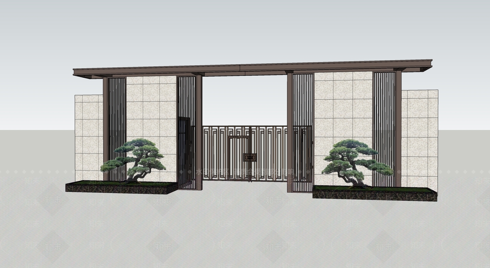 新中式小区住宅大门SU模型下载【ID:1148102318】