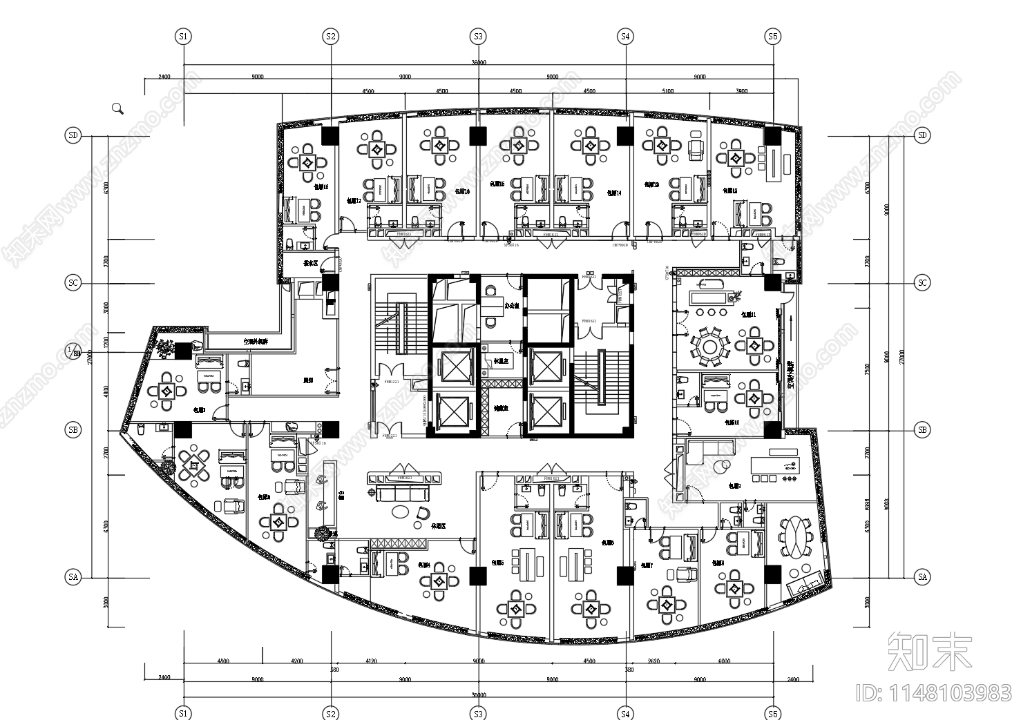 1200平棋牌会所cad施工图下载【ID:1148103983】