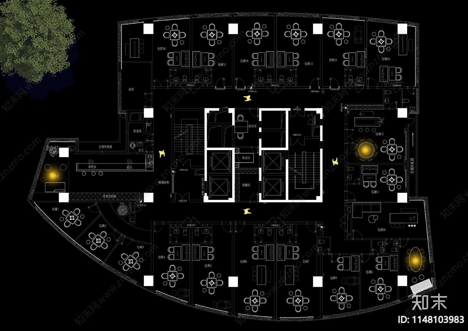 1200平棋牌会所cad施工图下载【ID:1148103983】