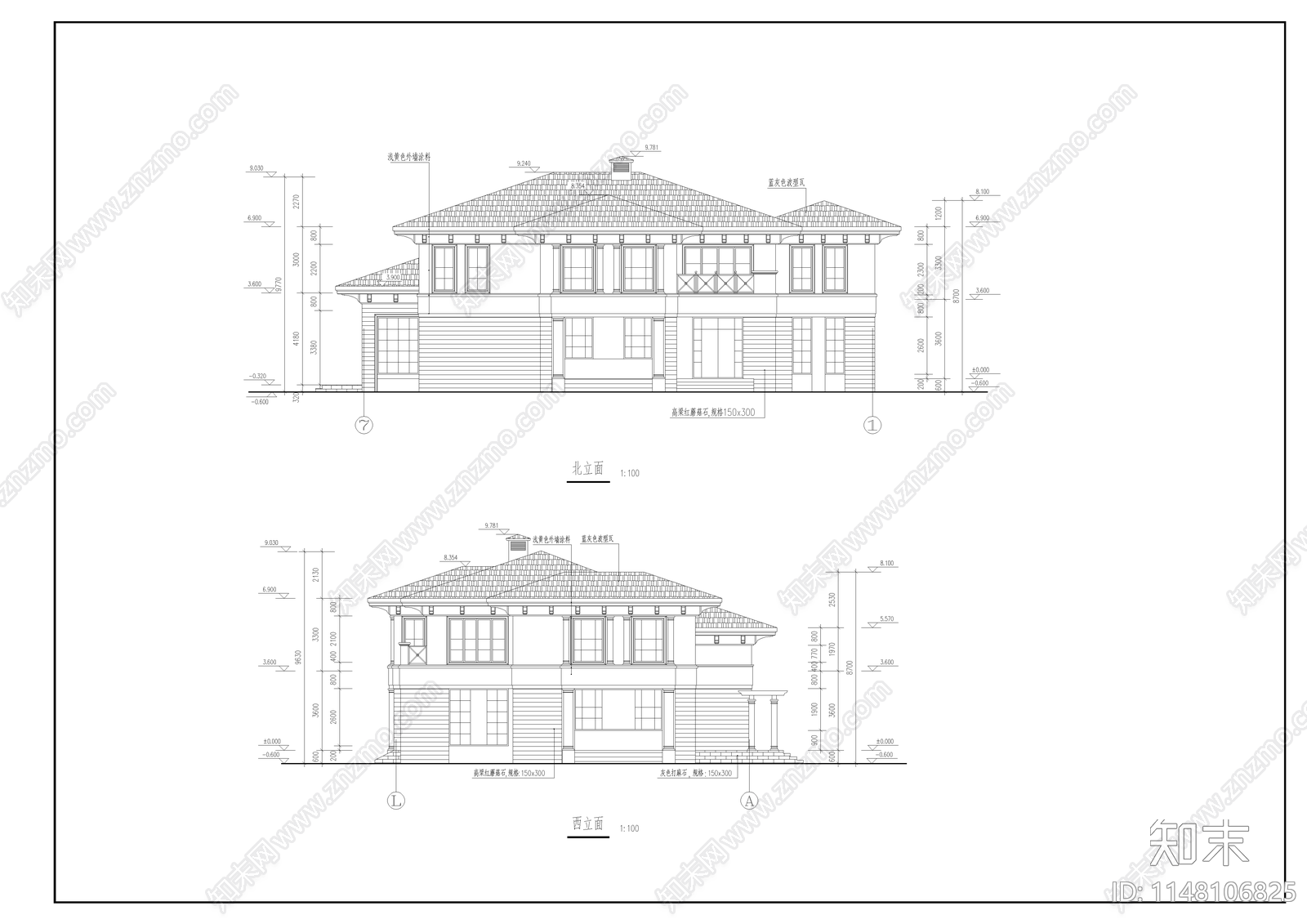 多层别墅建筑施工图施工图下载【ID:1148106825】