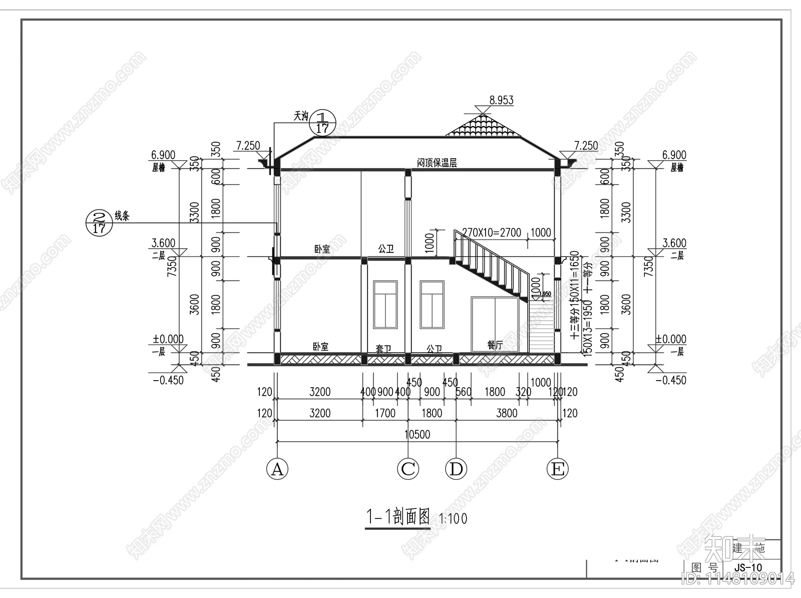 欧式二层别墅带露台施工图cad施工图下载【ID:1148109014】