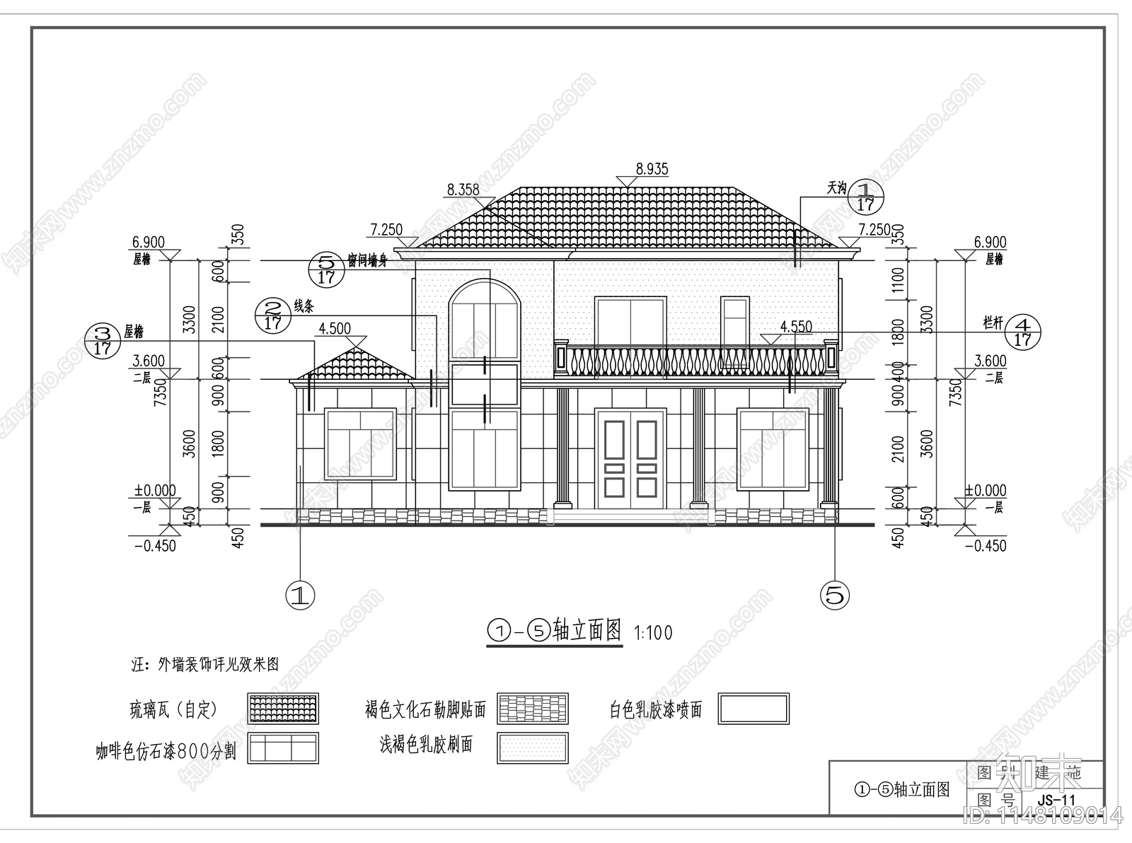 欧式二层别墅带露台施工图cad施工图下载【ID:1148109014】