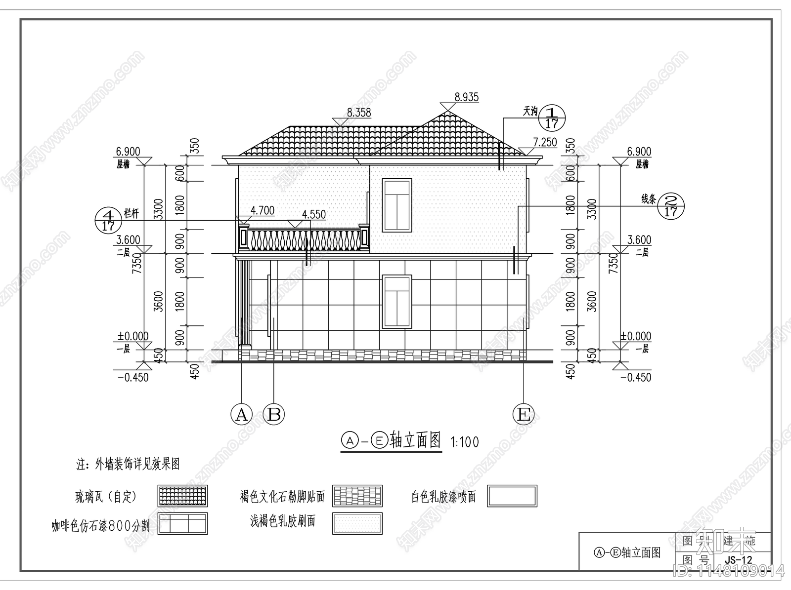 欧式二层别墅带露台施工图cad施工图下载【ID:1148109014】