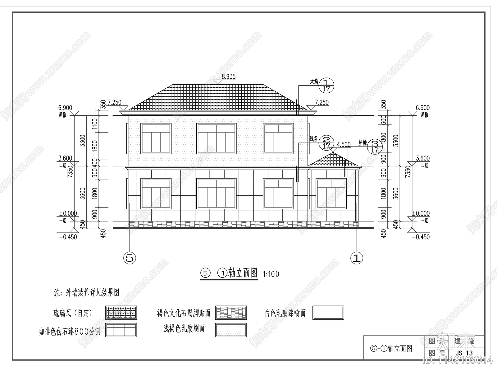 欧式二层别墅带露台施工图cad施工图下载【ID:1148109014】