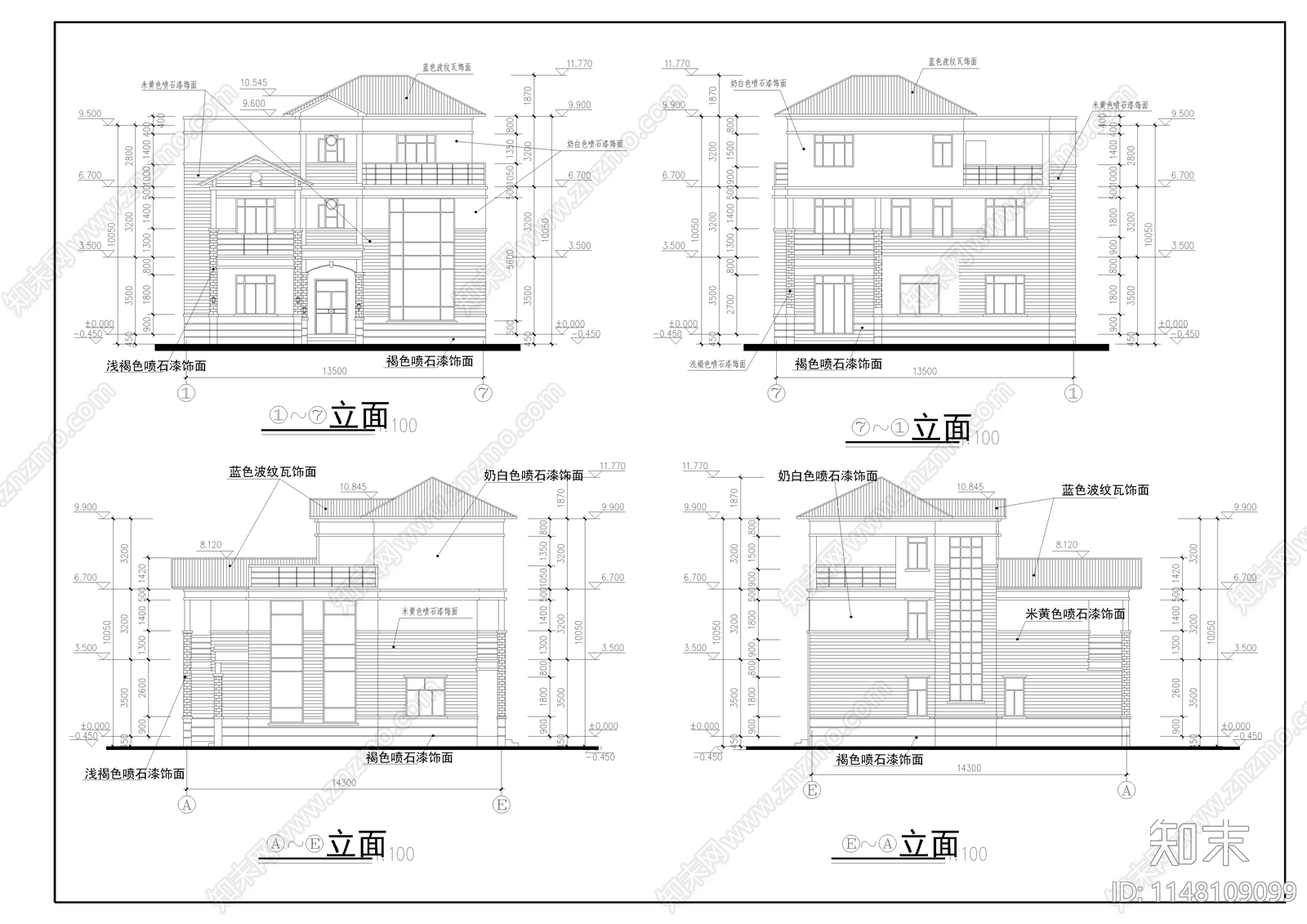 现代风格别墅cad施工图下载【ID:1148109099】