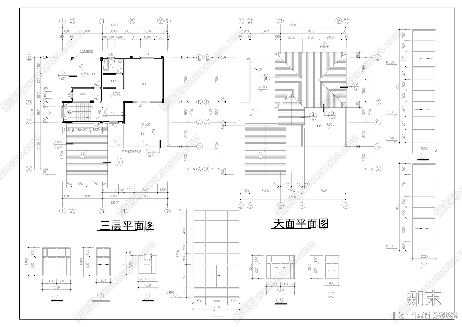 现代风格别墅cad施工图下载【ID:1148109099】