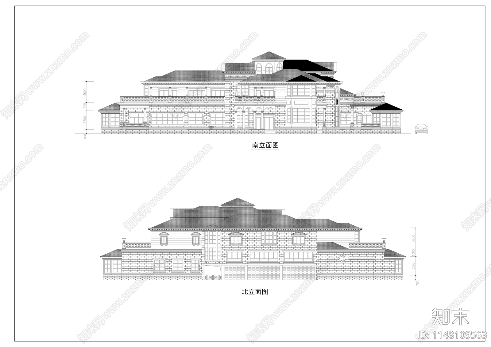 现代超大豪宅别墅设计图cad施工图下载【ID:1148109563】