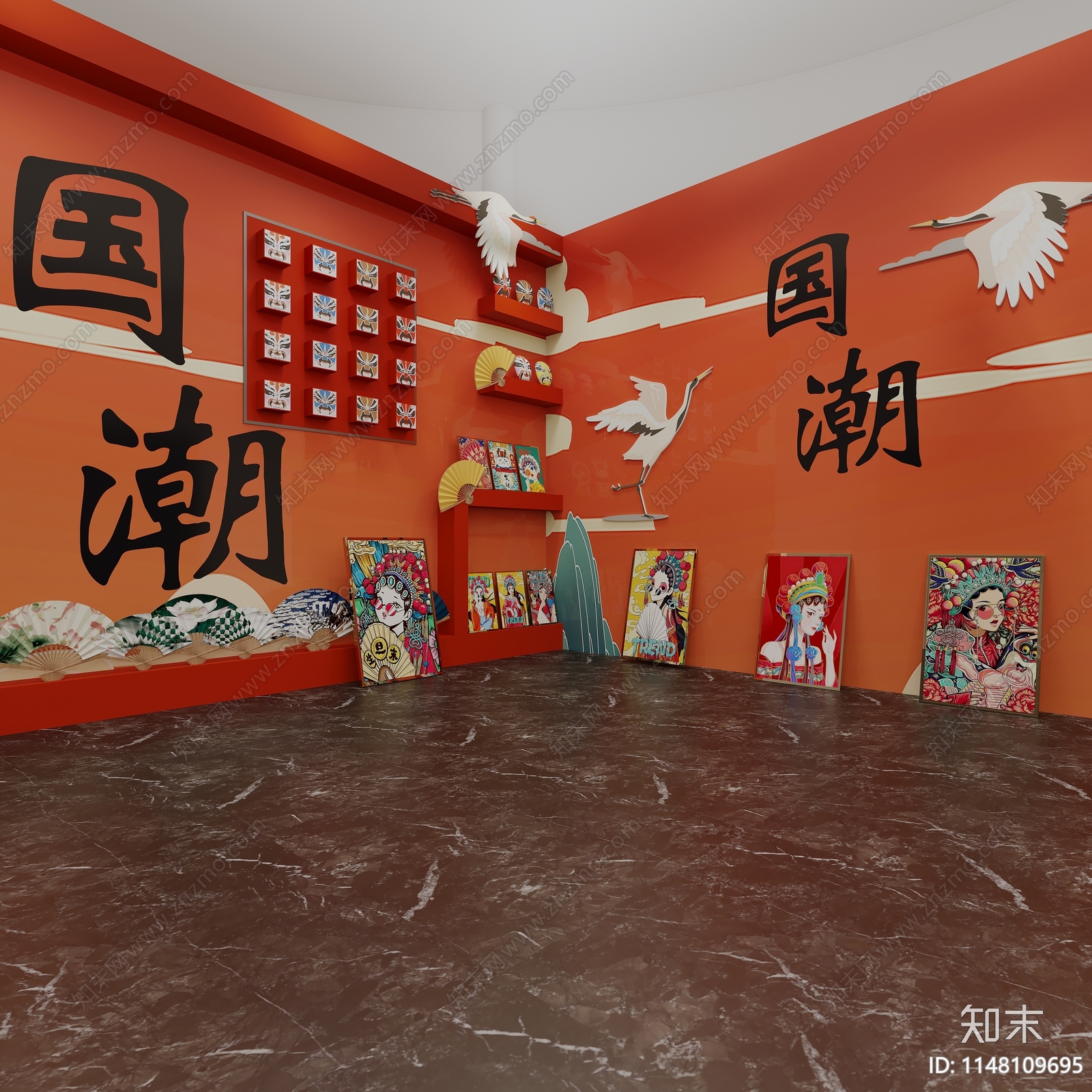 新中式国潮展厅美陈3D模型下载【ID:1148109695】