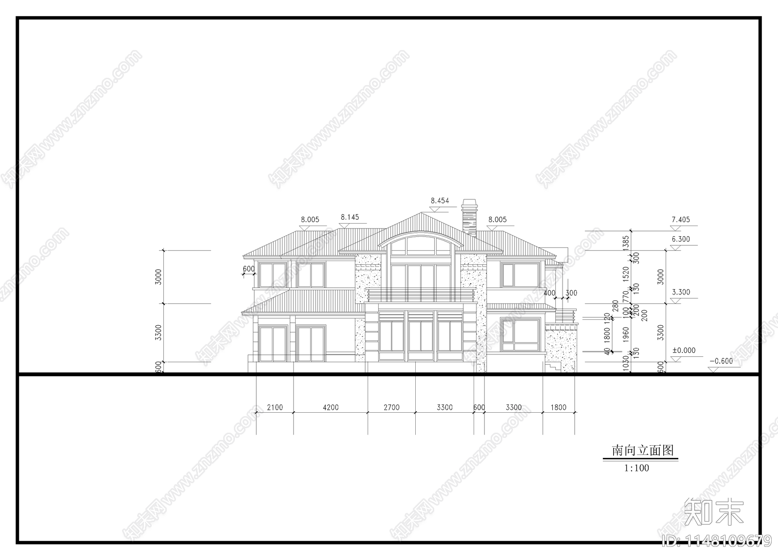 二层别墅建筑设计cad施工图下载【ID:1148109679】