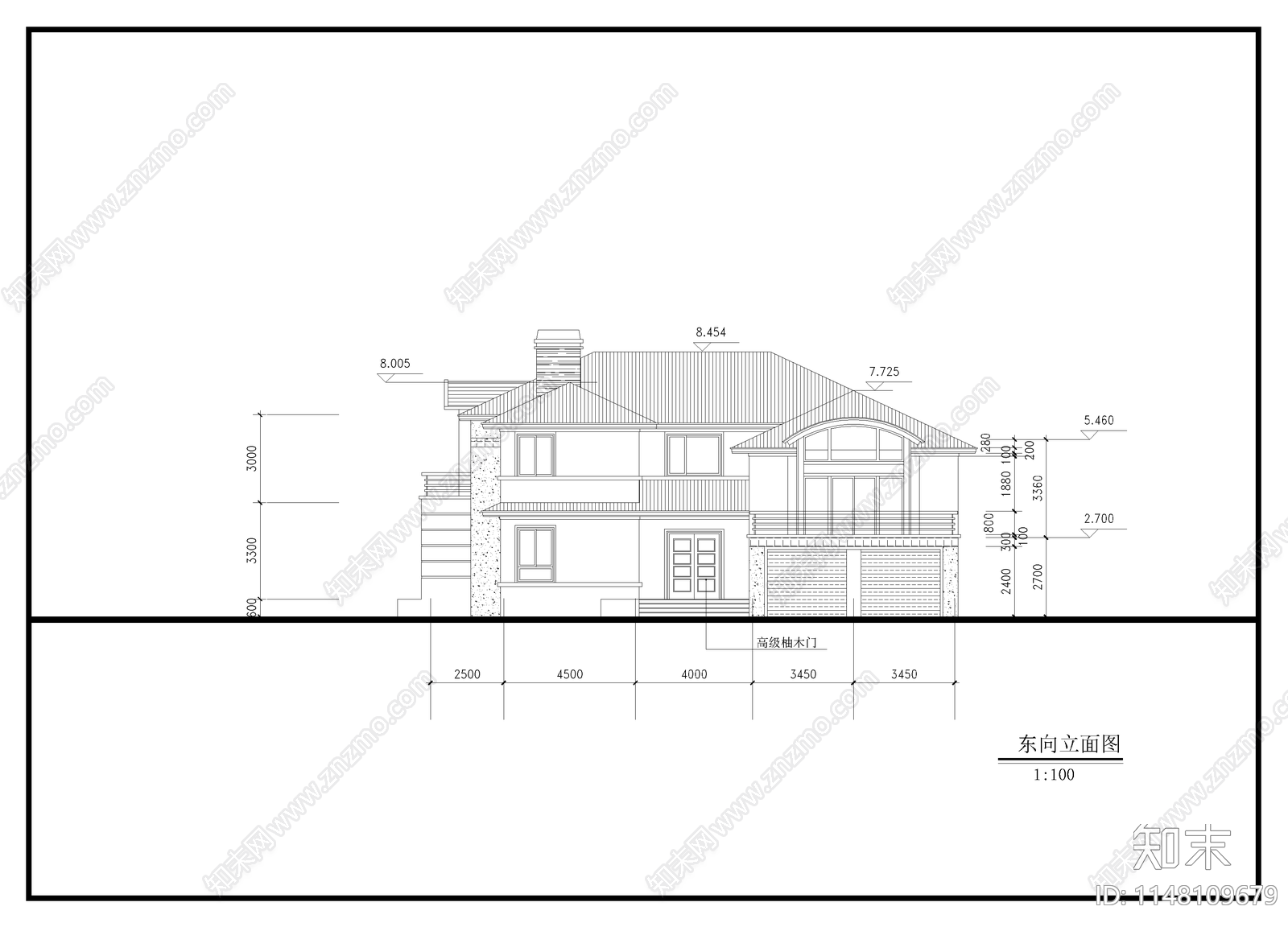 二层别墅建筑设计cad施工图下载【ID:1148109679】