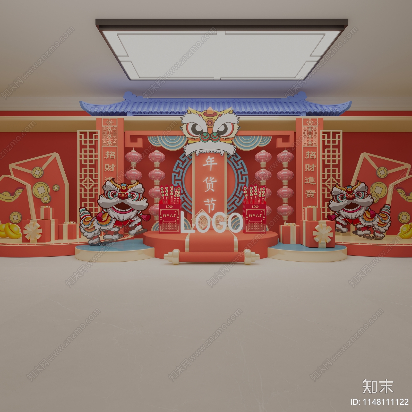 新中式新年美陈3D模型下载【ID:1148111122】