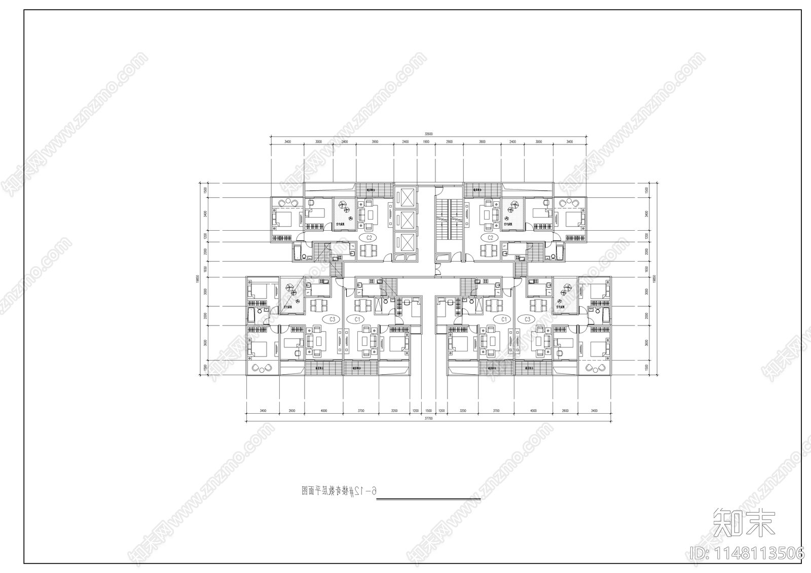 现代公寓住宅楼经典平面图cad施工图下载【ID:1148113506】
