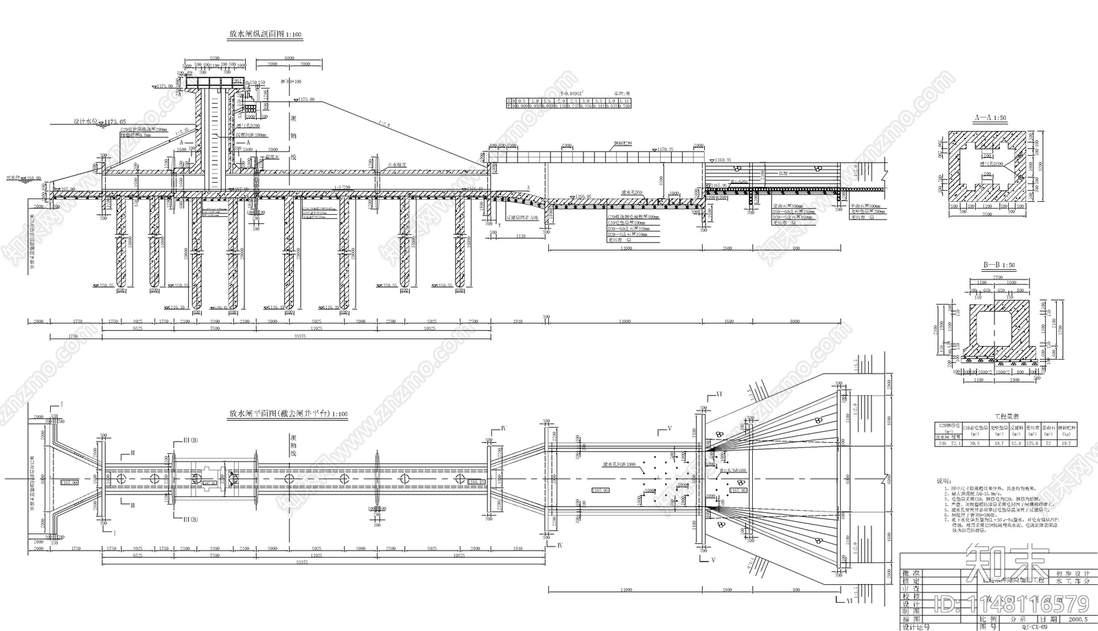 放水闸结构图施工图下载【ID:1148116579】