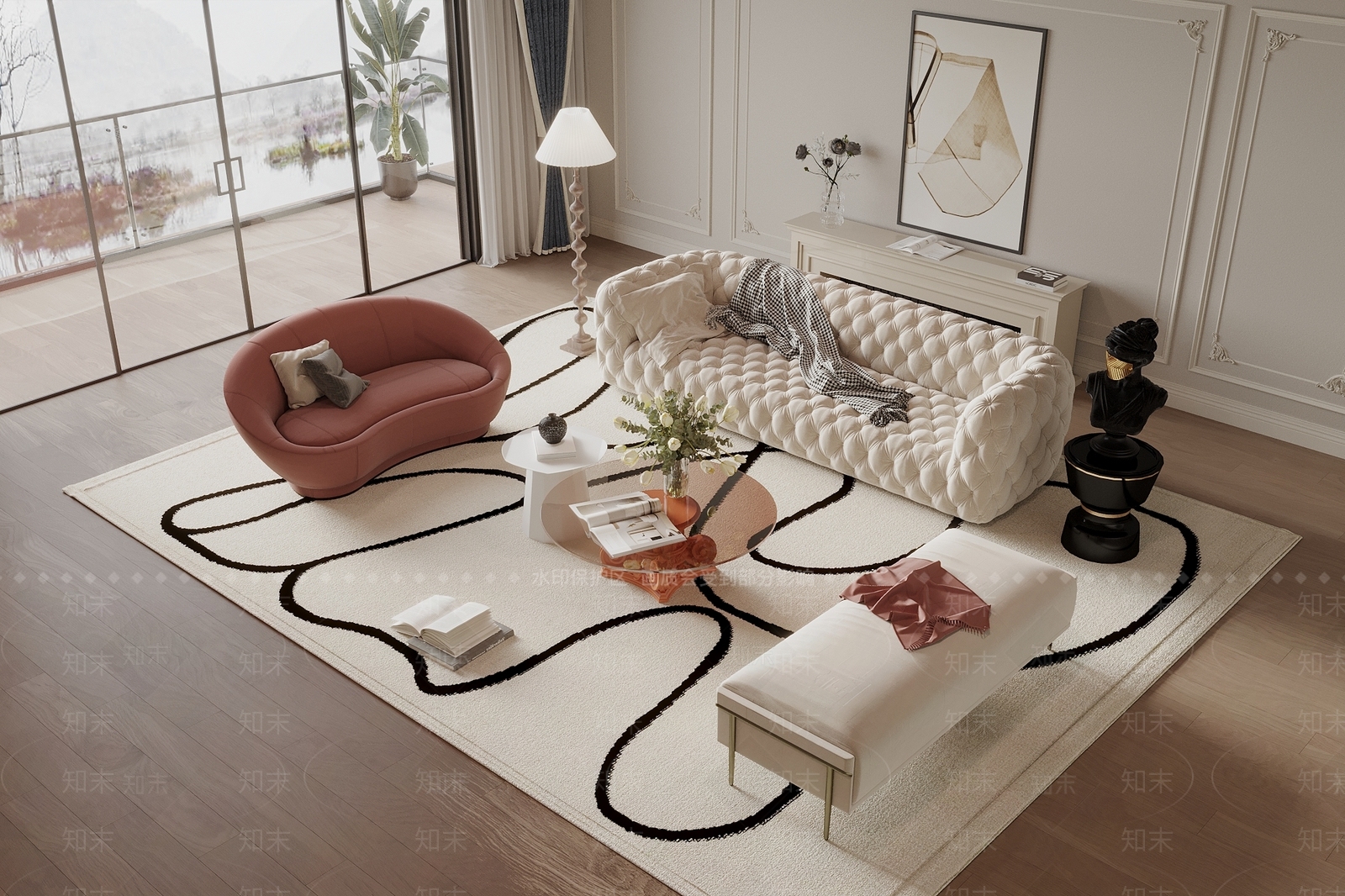 简欧沙发茶几组合3D模型下载【ID:1148117811】