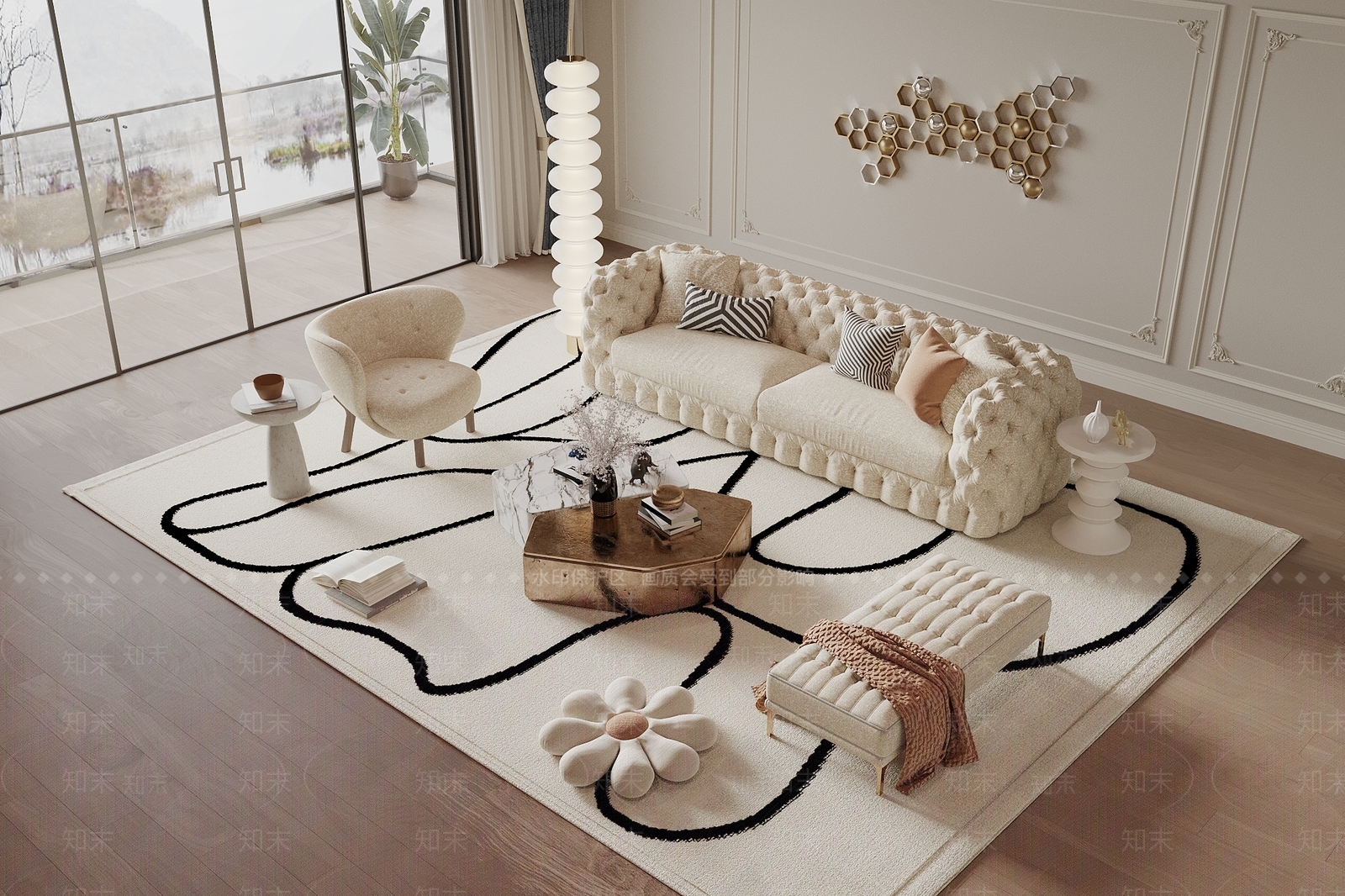 简欧沙发茶几组合3D模型下载【ID:1148117928】