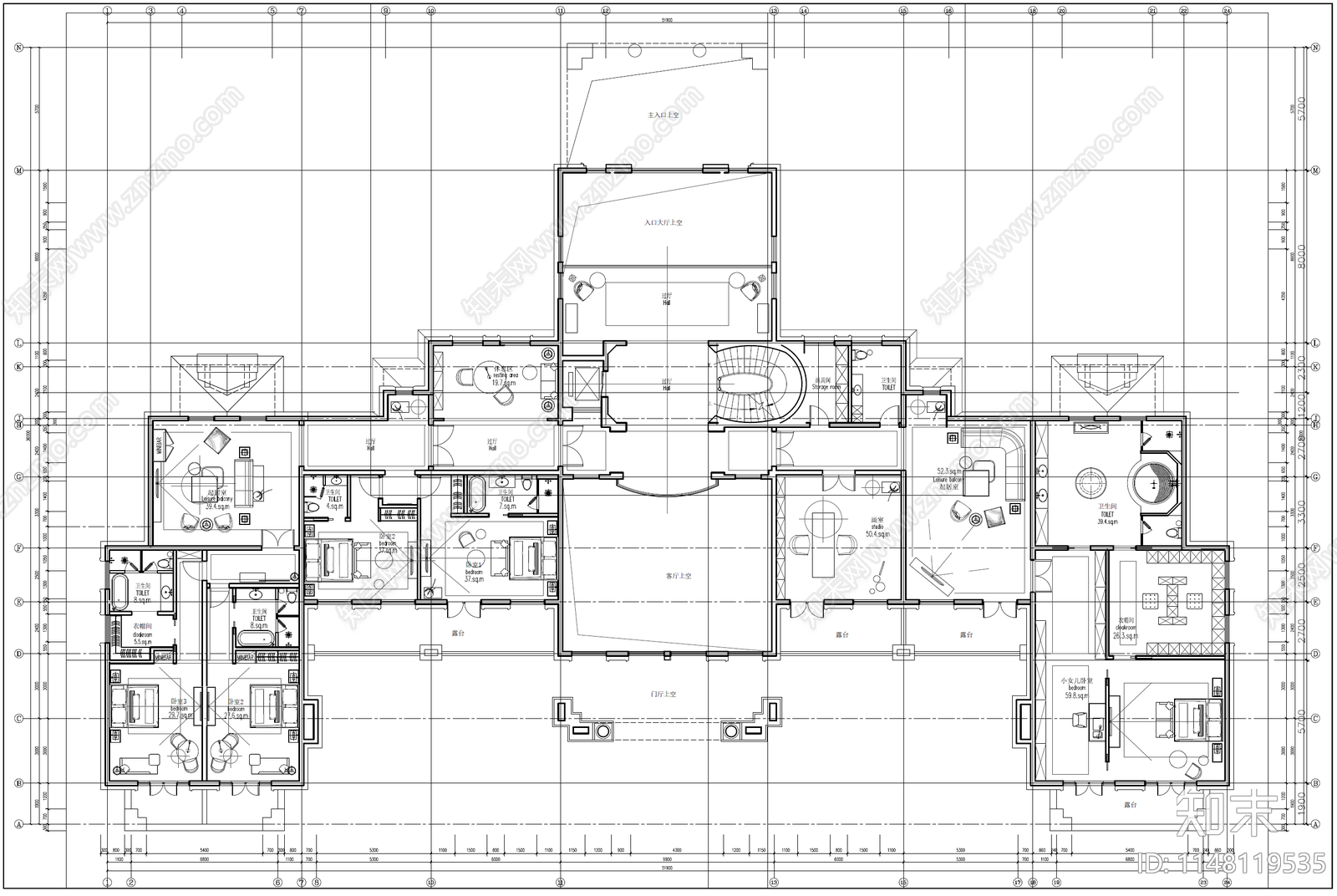 现代轻奢型别墅户型施工图cad施工图下载【ID:1148119535】