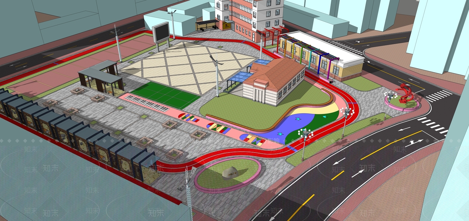 现代居住区口袋公园SU模型下载【ID:1148120430】