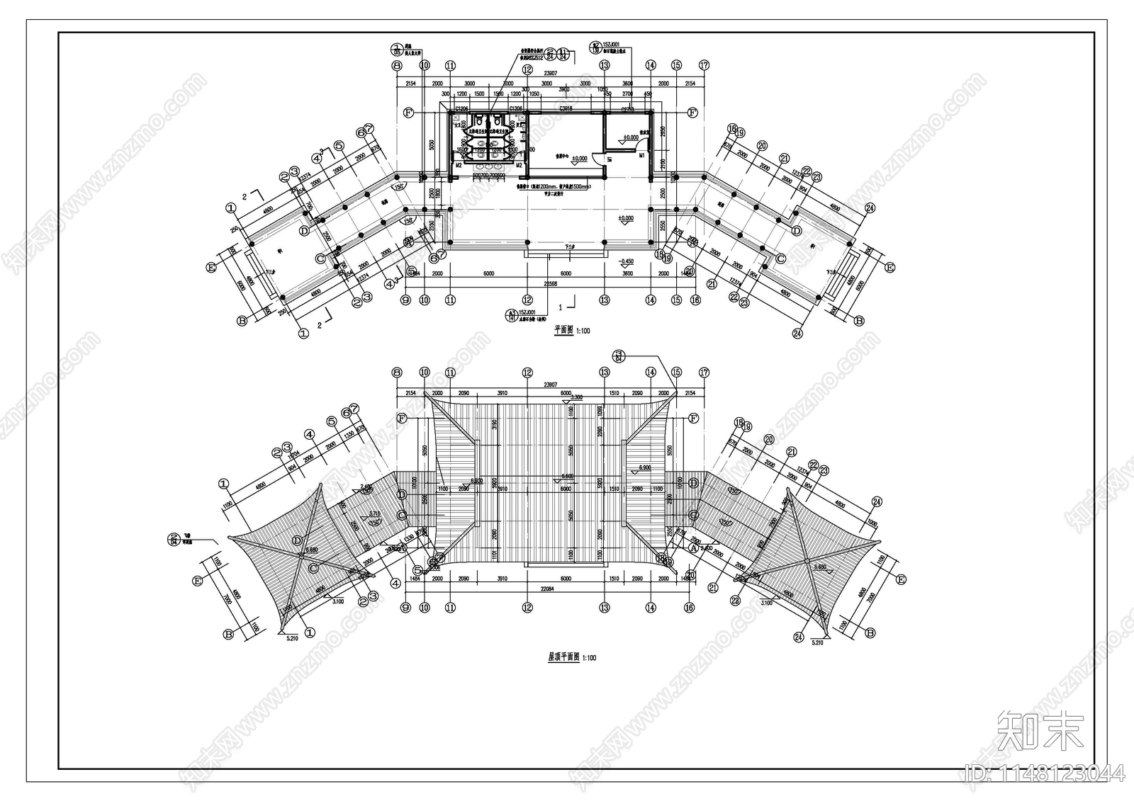 仿古建筑仿古连廊售票厅建筑结构水电施工图cad施工图下载【ID:1148123044】