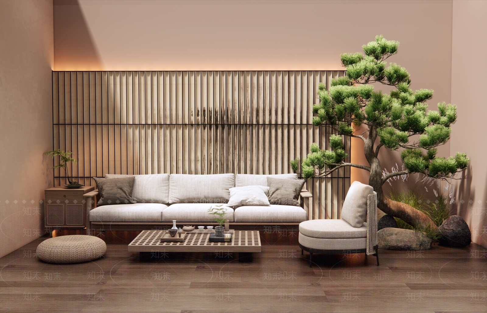 日式沙发茶几组合3D模型下载【ID:1148123339】