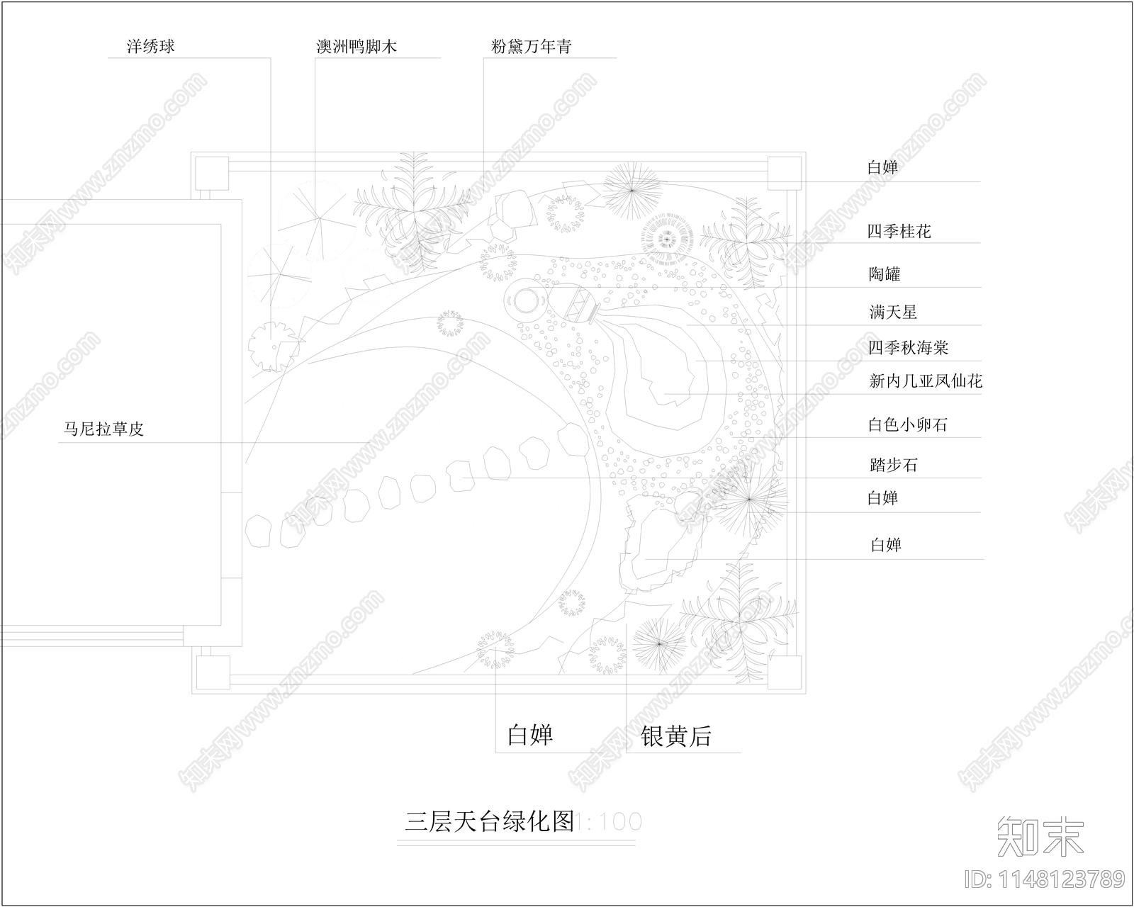 现代屋顶花园cad施工图下载【ID:1148123789】