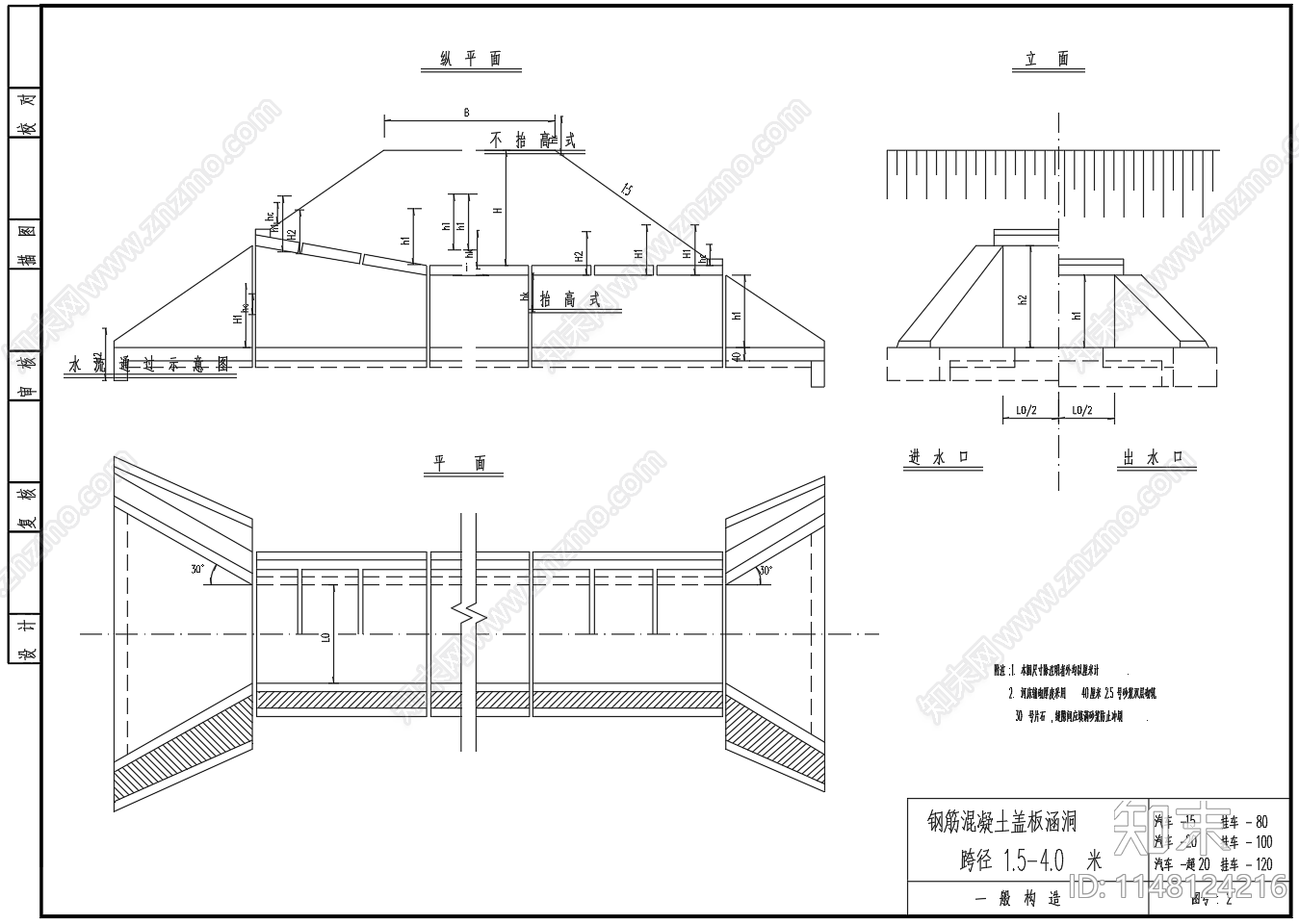 钢筋混凝土盖板涵洞设计图cad施工图下载【ID:1148124216】