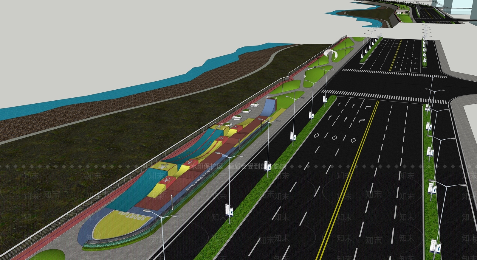 现代道路景观SU模型下载【ID:1148127227】