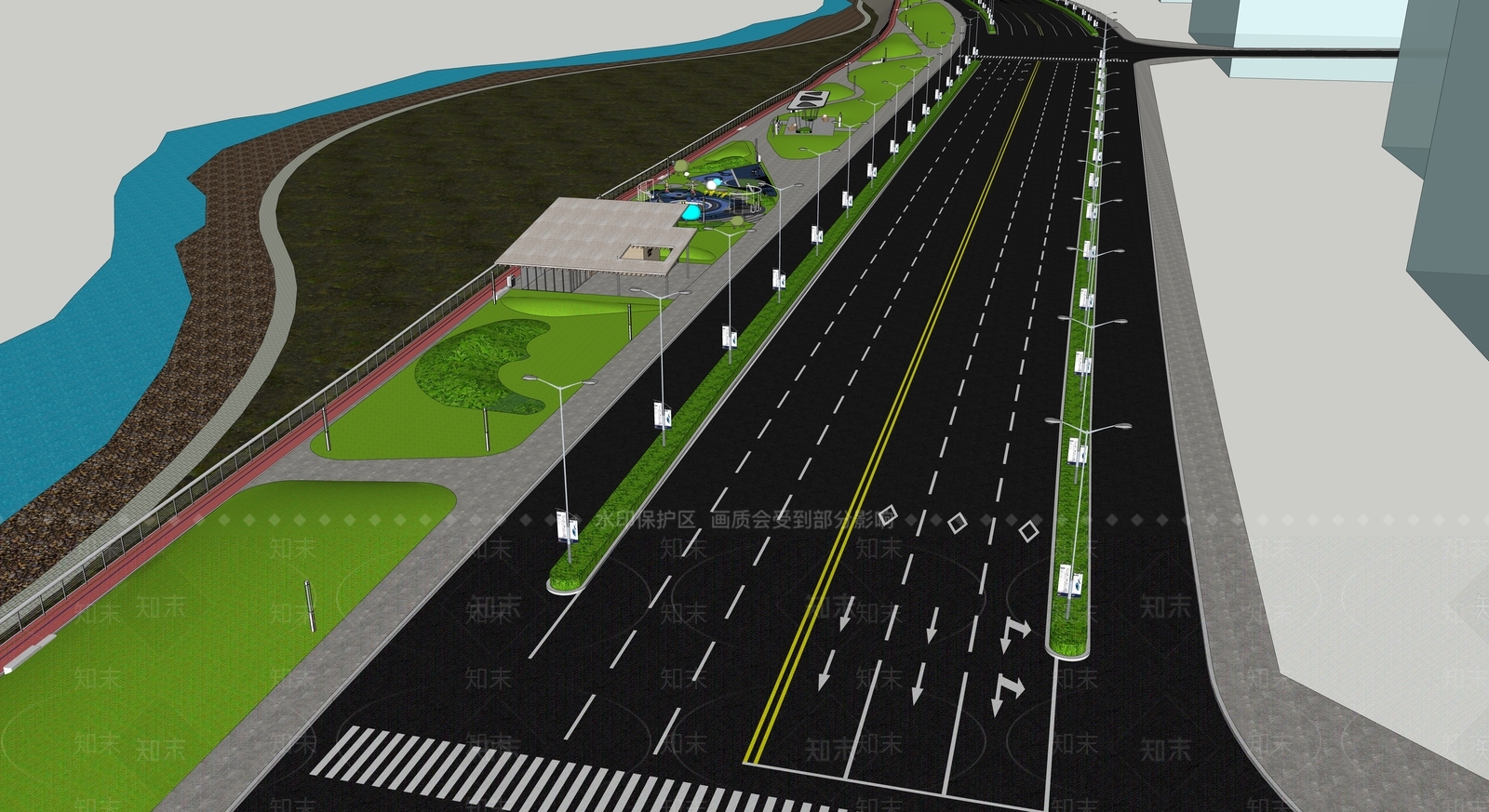 现代道路景观SU模型下载【ID:1148127227】