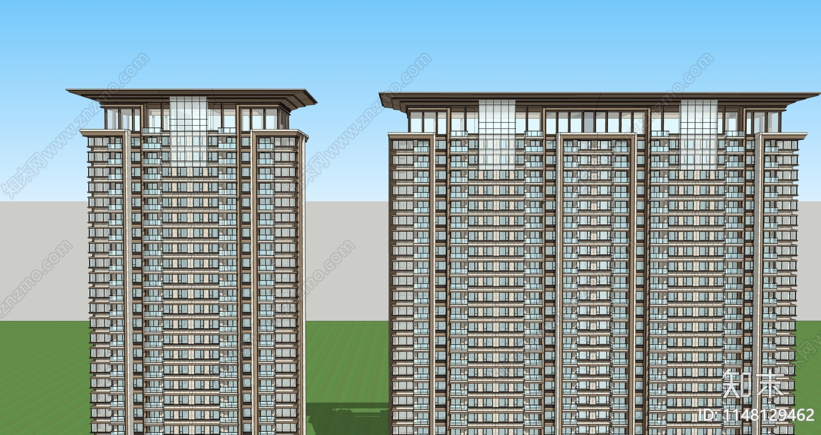 现代高层住宅SU模型下载【ID:1148129462】