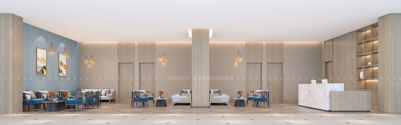 新中式养老院接待大厅3D模型下载【ID:1148133662】