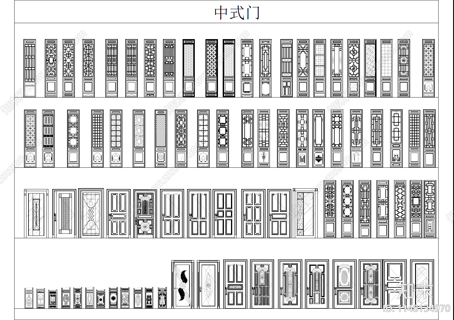 中式窗花隔断柱墩天花吊顶栏杆cad施工图下载【ID:1148134970】