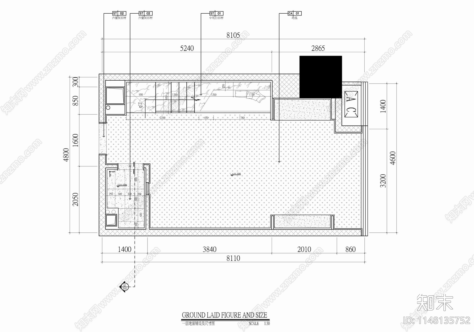 80㎡跃层办公公寓样板房室内cad施工图下载【ID:1148135752】