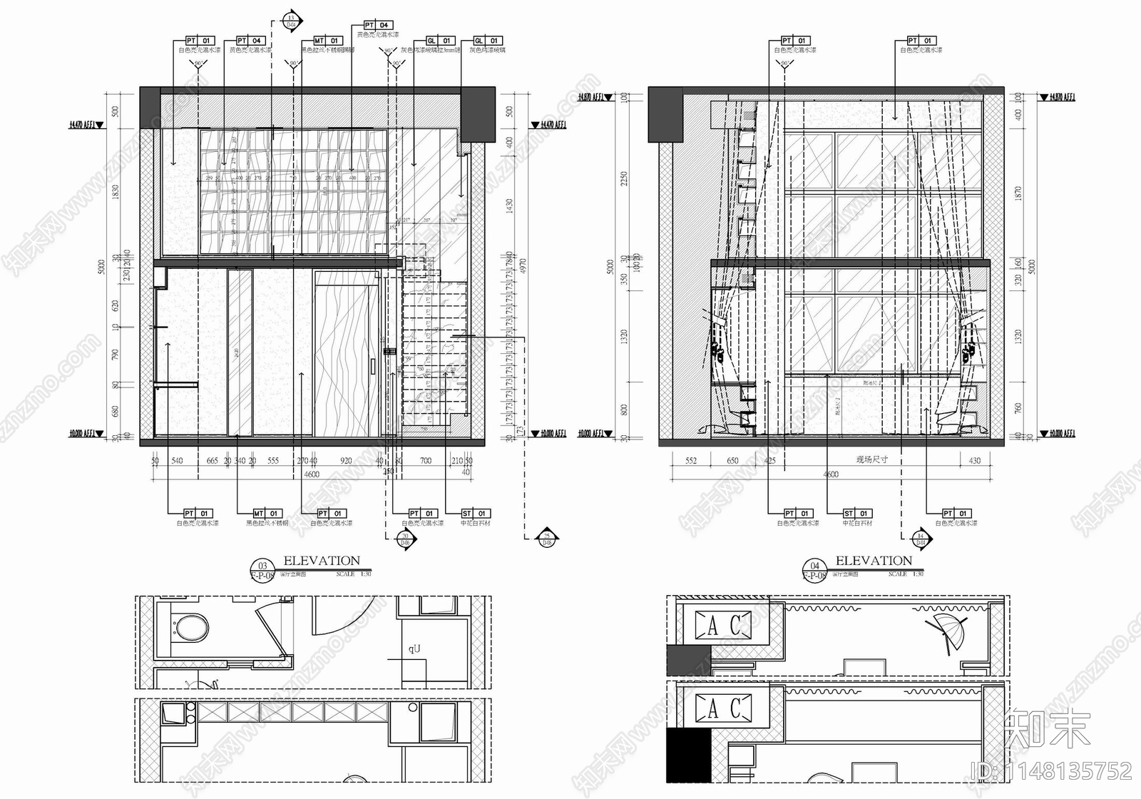 80㎡跃层办公公寓样板房室内cad施工图下载【ID:1148135752】