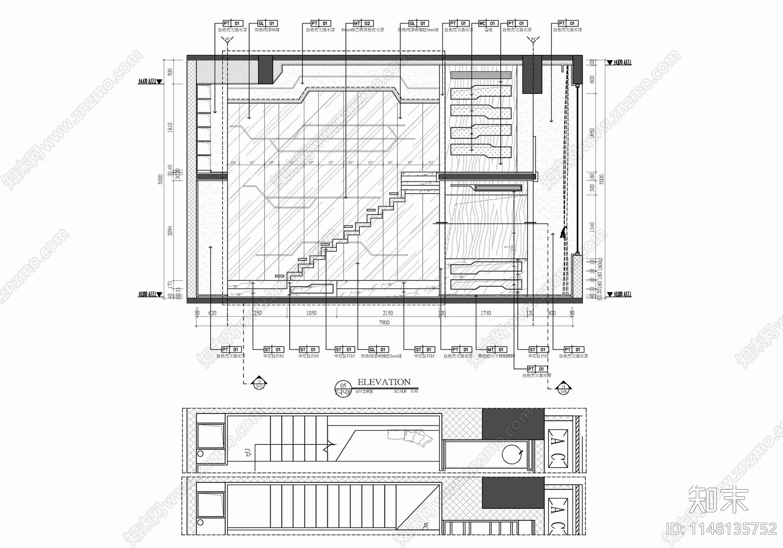 80㎡跃层办公公寓样板房室内cad施工图下载【ID:1148135752】