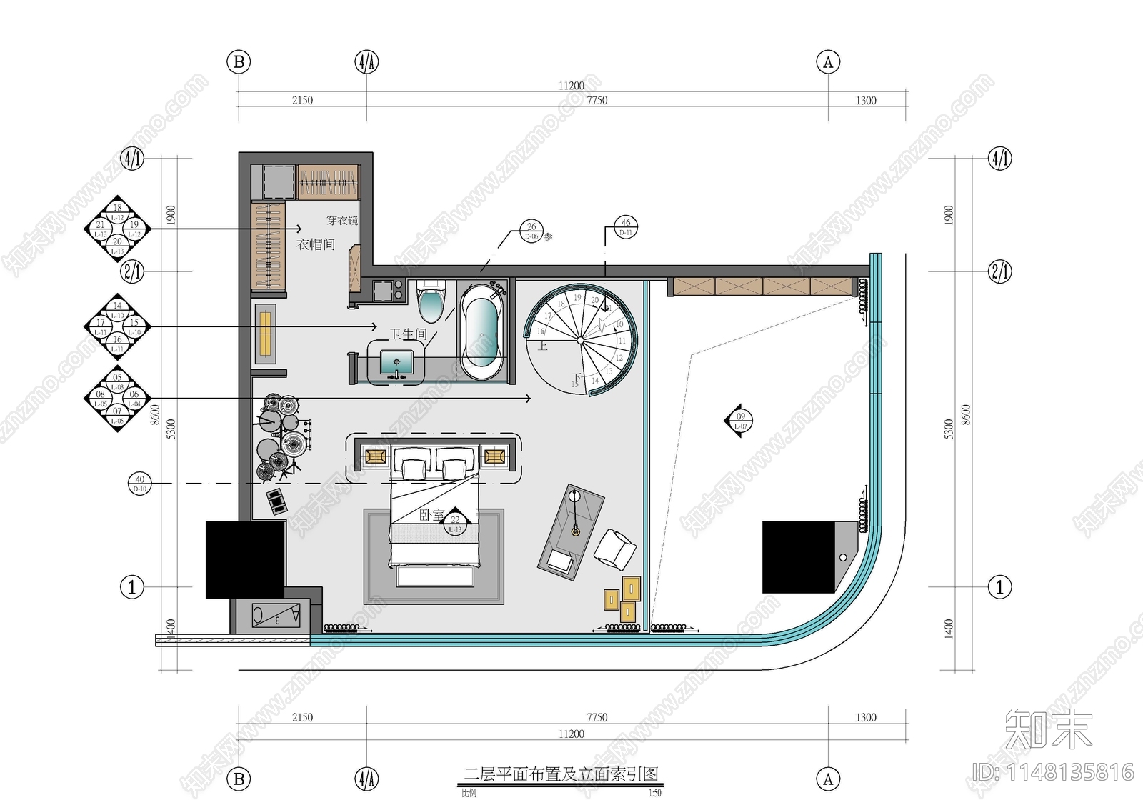 120㎡跃层办公公寓样板房室内cad施工图下载【ID:1148135816】