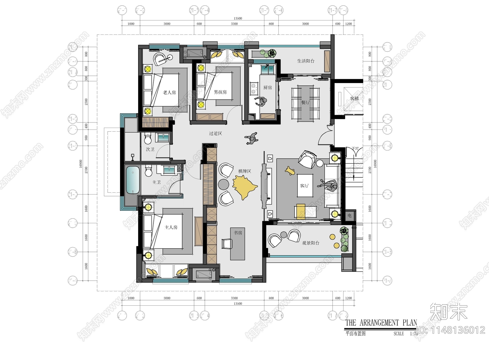 150㎡大平层家装样板房室内cad施工图下载【ID:1148136012】