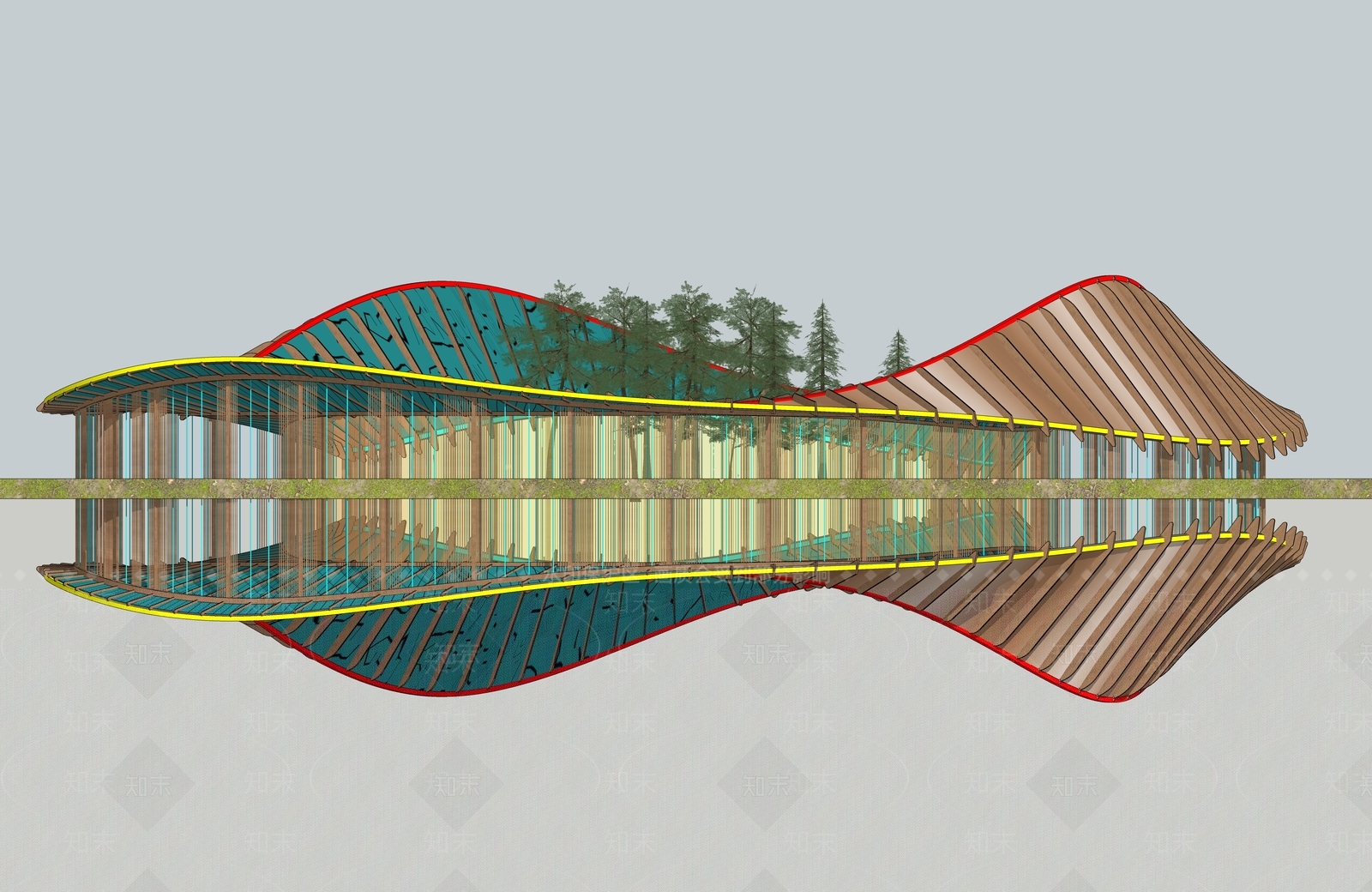 现代展览馆建筑SU模型下载【ID:1148141536】