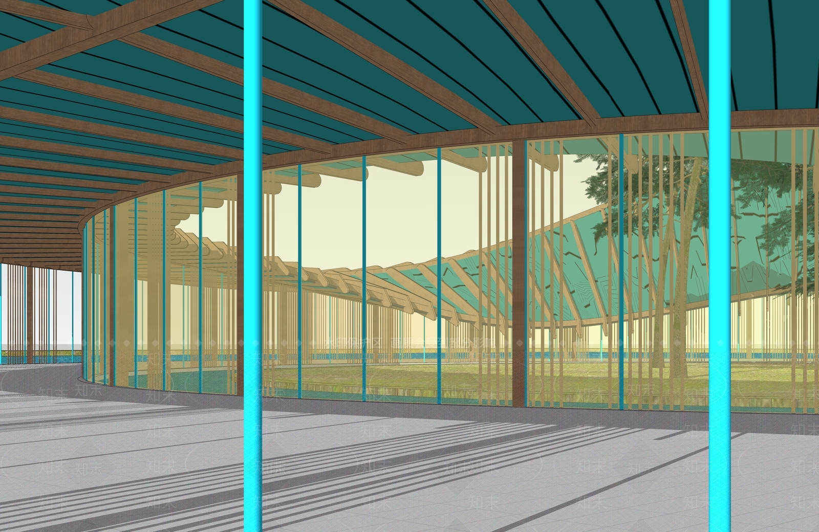 现代展览馆建筑SU模型下载【ID:1148141536】