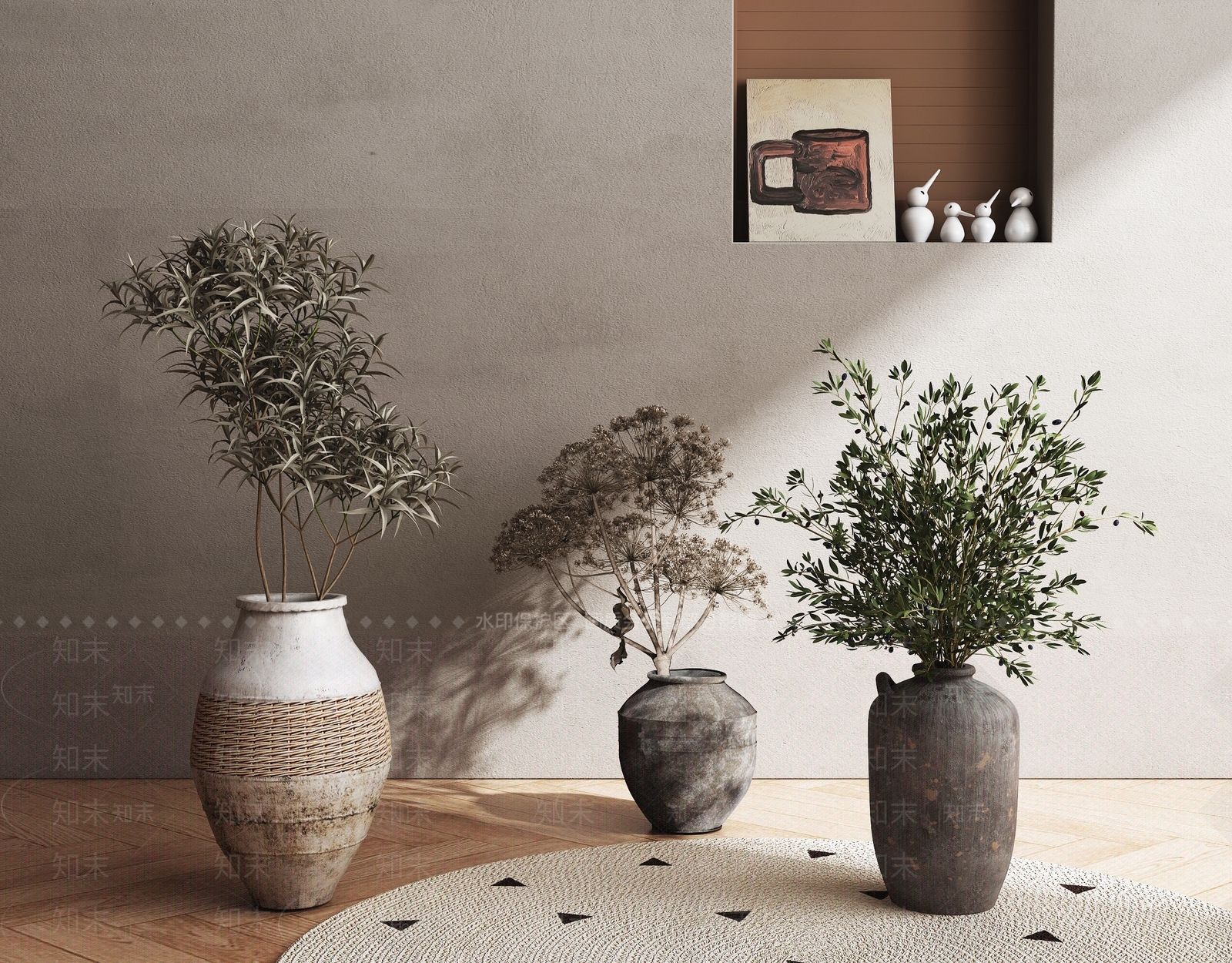 侘寂风盆栽绿植景观植物3D模型下载【ID:1148143185】
